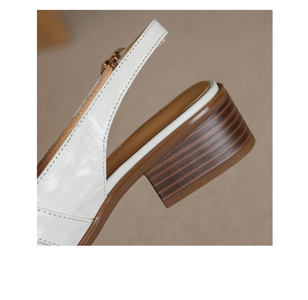 Sandal nữ hở mũi da cừu gót thô phong cách La Mã quai chữ T — đen chi tiết 18