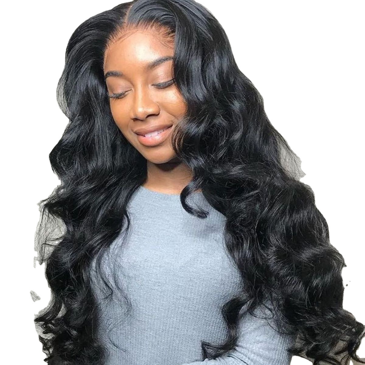 Cross-Border Wig European and American Women's Fashionable Chemical Fiber Headgear Black Medium Parted Long Curly Hair Big Wave Body Wig