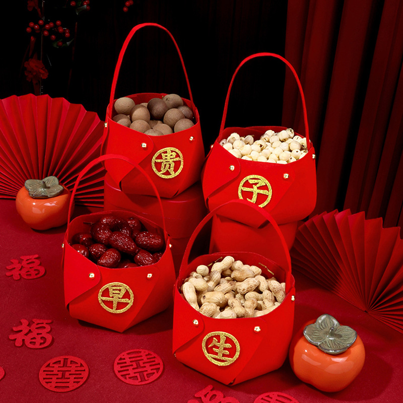 Wholesale discount wedding supplies early birth of a precious child plush basket wedding room decoration ornament bed pressing hand-held basket