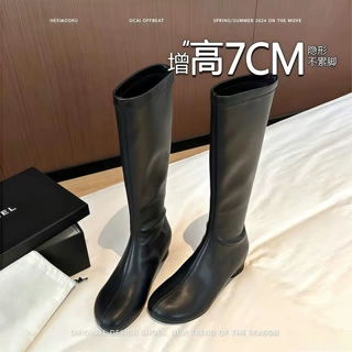 牛皮复古粗跟内增高时装靴短靴女2026年新款不过膝显瘦骑士靴长靴