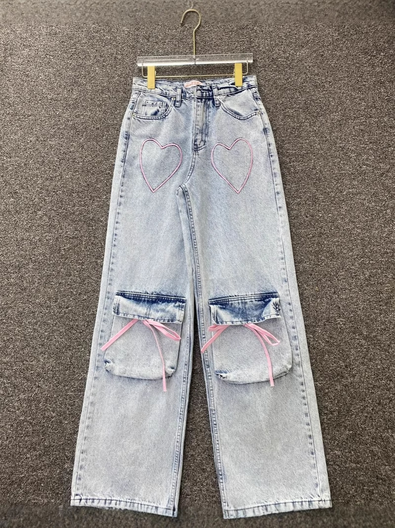 Pantalones de mezclilla para mujer, monos, pantalones de moda de piernas anchas con bolsillos múltiples, pantalones Cargo pants wholesale
