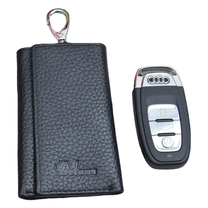 Delens first layer cowhide tri-fold key bag multi-purpose wallet key bag change purse leather factory wholesale
