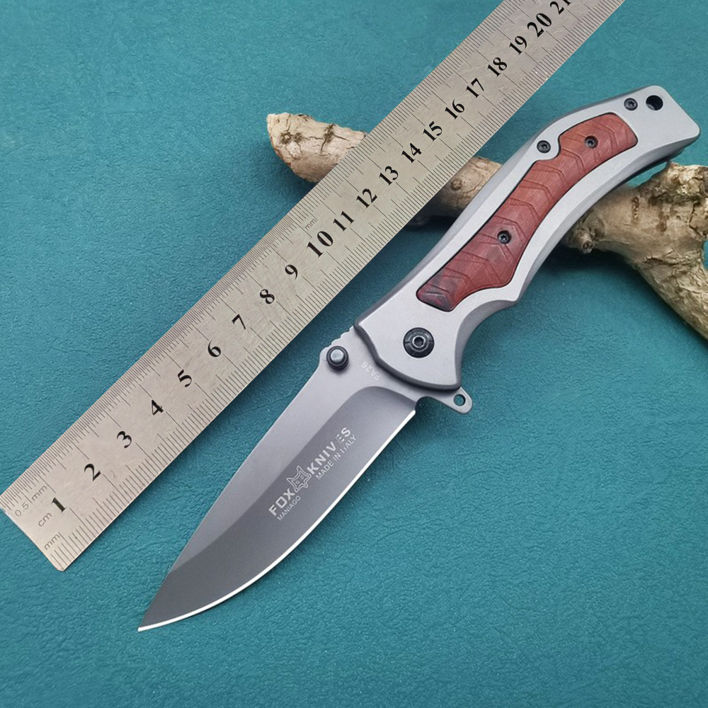 厂家批发小刀木柄折叠刀具车载逃生工具锋利灰钛工艺折刀水果刀