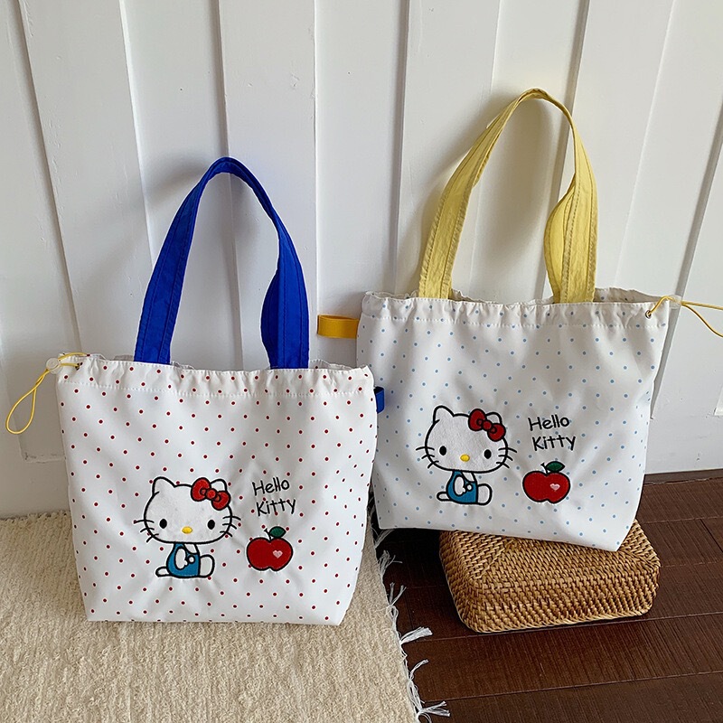 Korean-Style Polka Dot Kitty Cat Shoulder Bag for Women, Large-Capacity Cartoon Shopping Bag, Student Tutoring Bag, Commuter Tote Bag