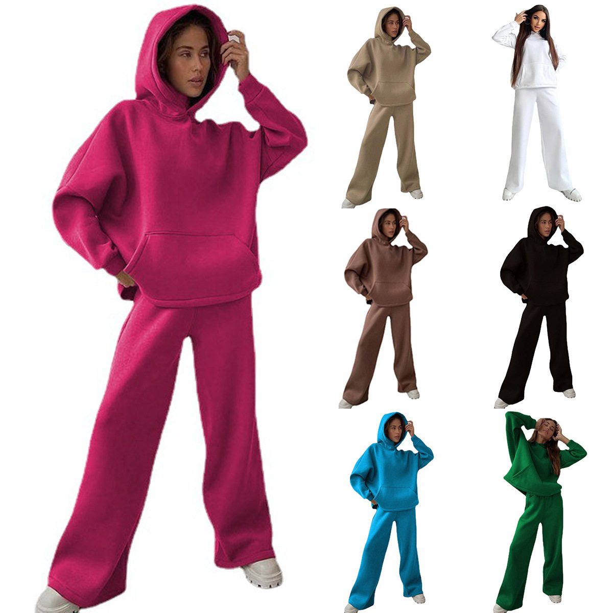 1120g Weight Long Sleeve Sleeve Length Women's Casual Solid Color Cotton Blend Polyester Pants Sets
