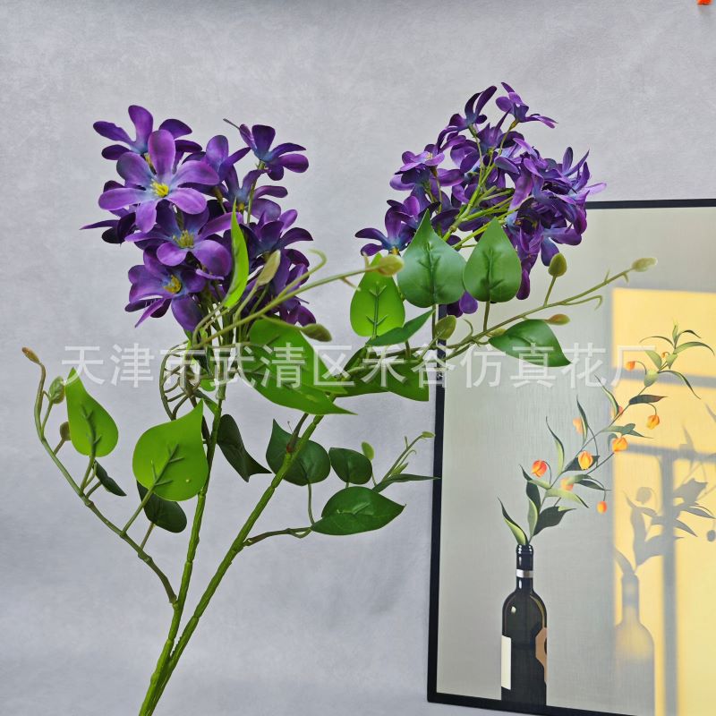 Simulation of two-headed thyme soft decoration fake flower single branch foreign trade wedding simulation flower thousand li fragrance