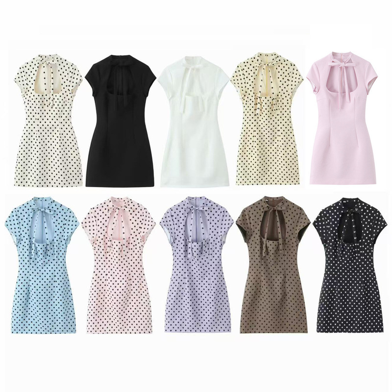 Myst&Za2026 New Summer Cross-Border Women's Clothing Polka Dot Short-Sleeved Short Dress with Bow Decoration 4661/309 Myst&Za2026 New Summer Cross-Border Women's Clothing Polka Dot Short-Sleeved Short Dress with Bow Decoration 4661/309