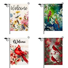 亚马逊爆款春夏红色鸟鲜花花园旗 户外庭院花园装饰旗帜双面印刷