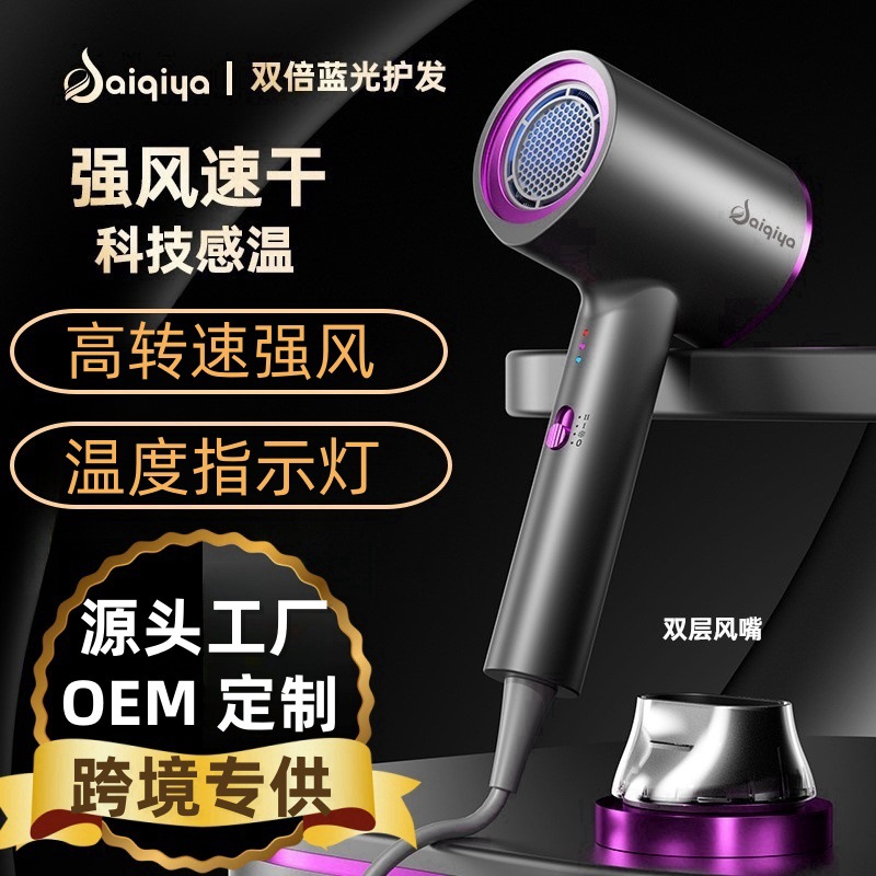 secador de pelo fuente de fábrica doméstico transfronterizo gran viento azul luz ión tubo de aire salón de pelo hotel secador de pelo especial