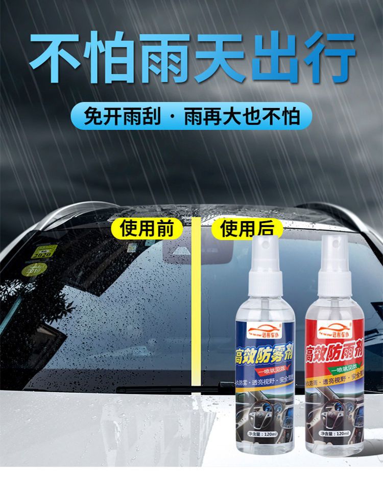 Anti-fog and anti-rain agent for car rearview mirrors, windshields, and windows, long-lasting 120ml for car interior and front windshield