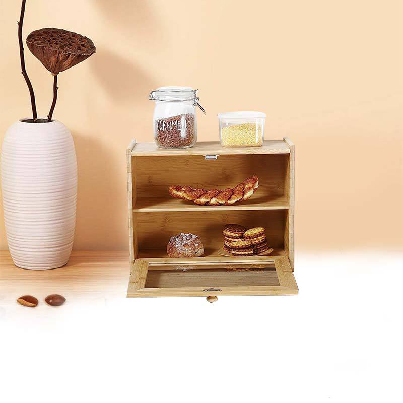 Caja de pan de bambú de doble capa de gran capacidad caja de pan creativa caja de bocadillos de bambú caja de almacenamiento de madera caja de almacenamiento de cocina a prueba de polvo