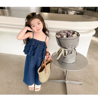 女童套装夏季洋气2026新款女宝宝夏装时髦潮吊带阔腿裤牛仔儿童装