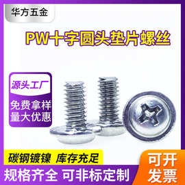 跨境批发PW十字圆头垫片螺丝不锈钢螺丝碳钢镀镍圆头自攻螺丝M6