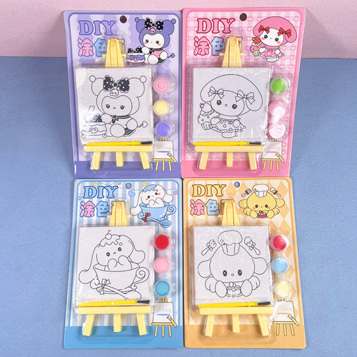 Children's diy small drawing board easel hand-filled cartoon oil painting student cotton painting paint template painting wholesale