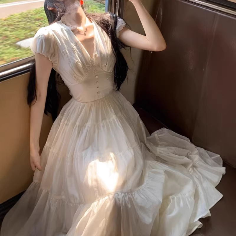 2026 New Model "Lilith Wedding" Summer V-Neck Short-Sleeved Waist-Slimming Elegant Dress for Women 2026 New Model "Lilith Wedding" Summer V-Neck Short-Sleeved Waist-Slimming Elegant Dress for Women