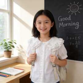 女孩衬衫短袖圆领小学生校服2026夏季班服纯棉夏装儿童白衬衫