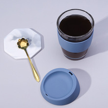 咖啡馆硅胶杯套咖啡杯杯盖简约大容量玻璃水杯商务礼品咖啡杯杯套