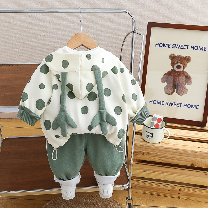 2024 새로운 소년 폴카 도트 지퍼 야구 유니폼 인쇄 하단 셔츠 캐주얼 바지 3 피스 소스 제조 업체 도매