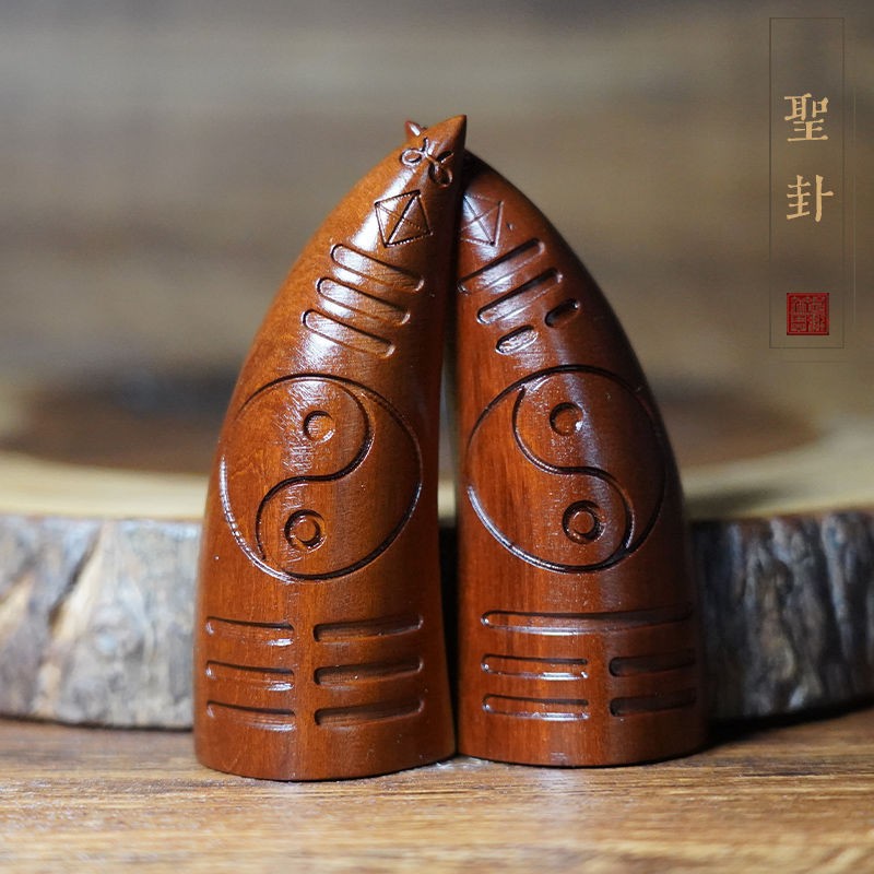 Công cụ bói toán bằng gỗ táo tàu tự nhiên bị sét đánh, có tay cầm bằng sừng, công cụ bói toán bằng sừng, đồ trang trí chạm khắc thủ công nguyên chất Thái Cực.