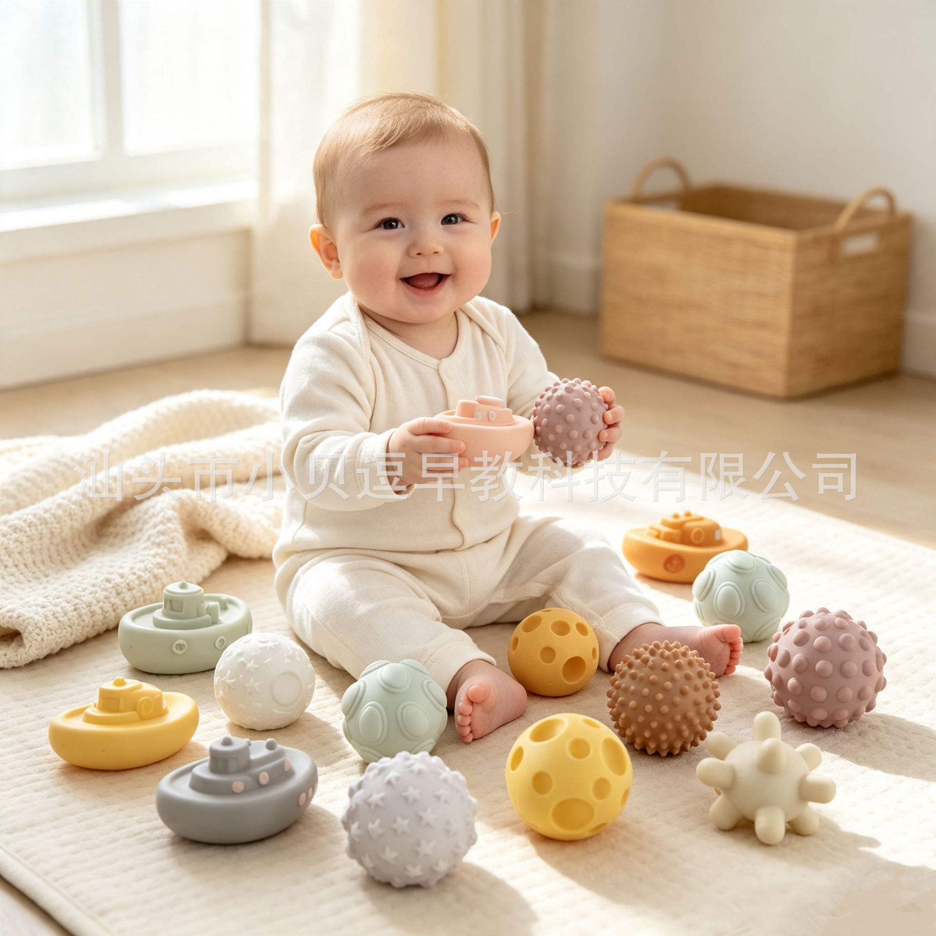 Cross-border manufacturer wholesale baby soft rubber ball animal boat building blocks tactile visual enlightenment number block set toys