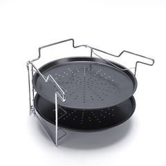 Multifunctional Pizza Pan Set with Stand, Three-Layer Round Carbon Steel BBQ Pan Microwave Oven Baking Mold