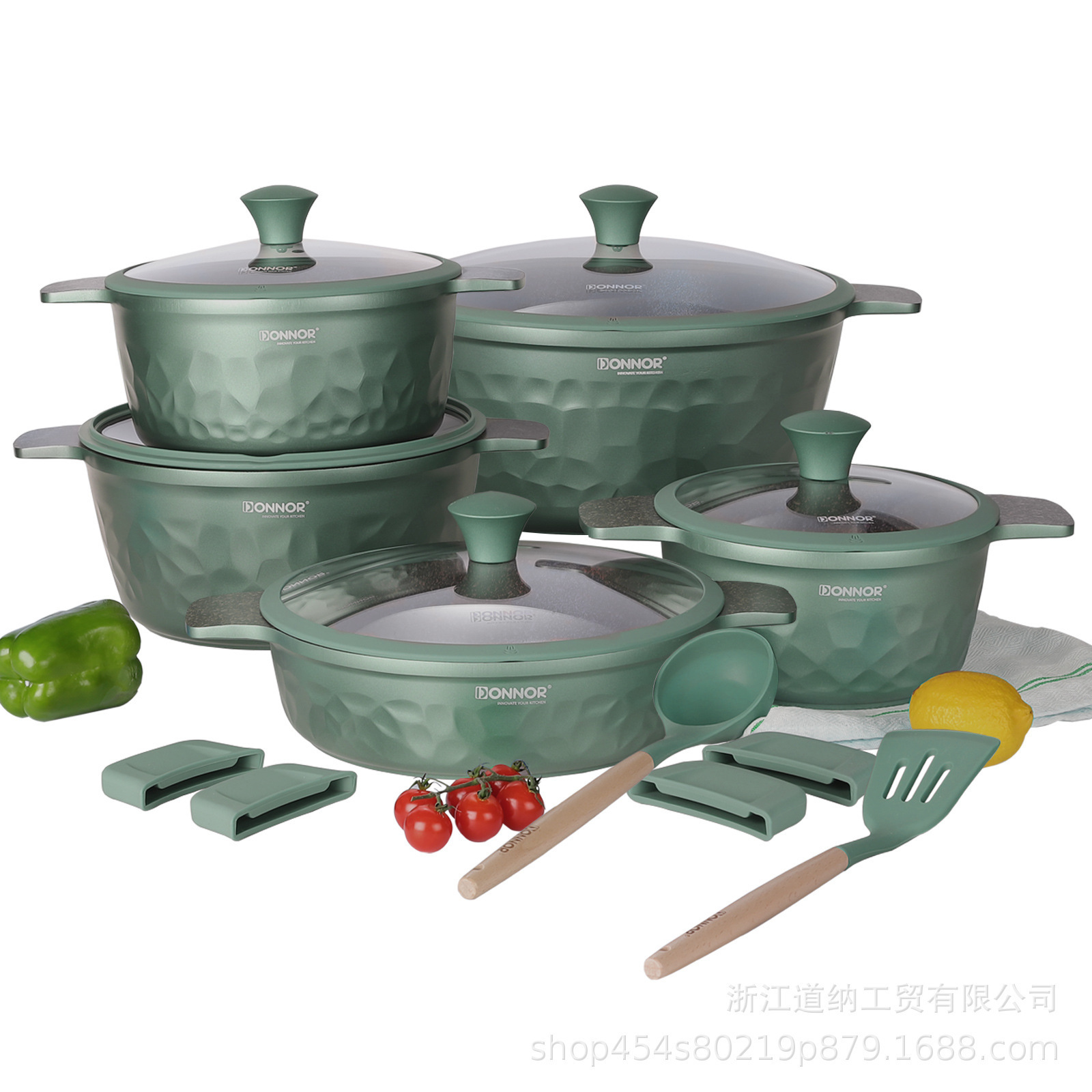Juego de Utensilios de Cocina Donnor con Textura Martillada de 12/16 Piezas, Compatible con Estufas de Inducción y de Gas, Utensilios de Cocina Antiadherentes, Transfronterizo