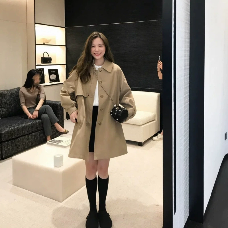 Весенняя и осенняя средняя длинная школьный стиль беспроводной ветровки головы пальто маленькое пальто прилив темперамент топ