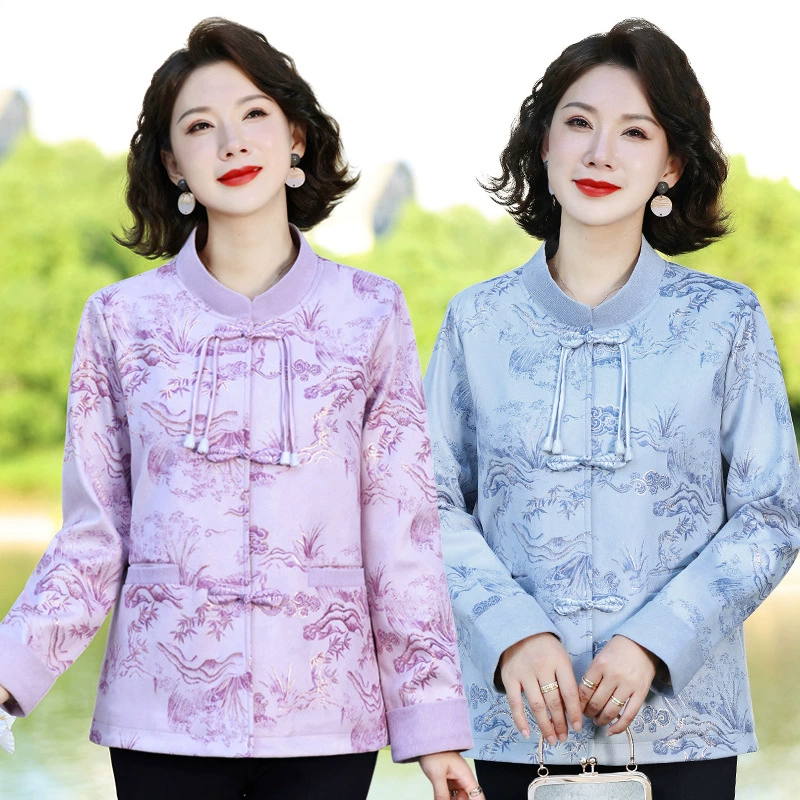 Одежда для мам, весна и осень 2025, куртки для женщин среднего и пожилого возраста, новая весенняя и осенняя одежда, свободные топы и куртки с круглым вырезом.