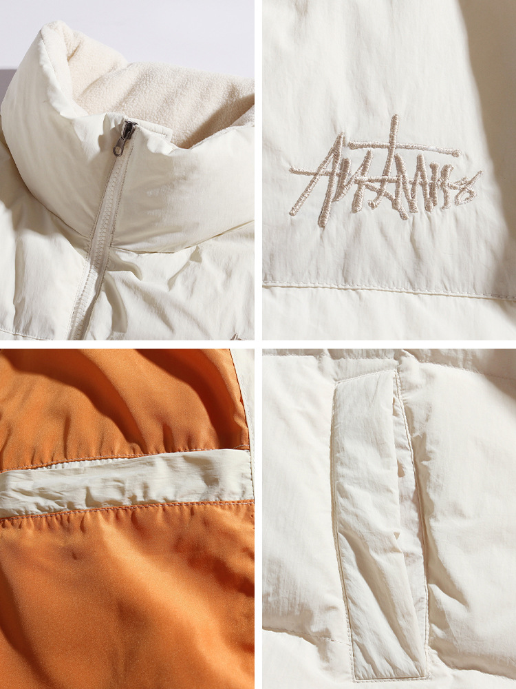 90 parejas de terciopelo chaqueta gruesa para hombres 2024 invierno nueva marca de moda bordado corto cuello alto chaqueta de pan q