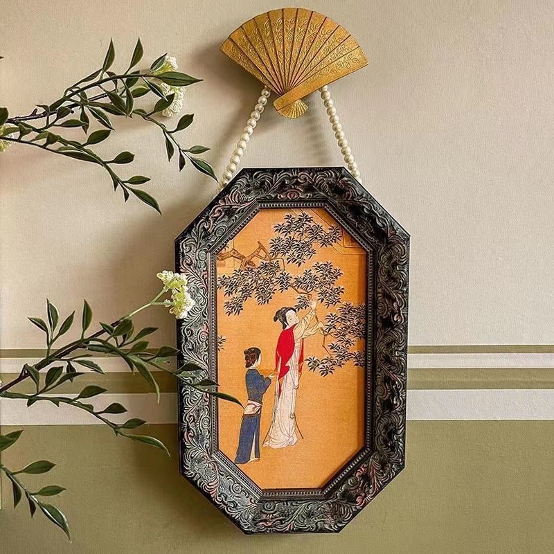 Ming Palace Spring Morning, a new Chinese retro art study room hanging painting, French-style medieval tea house model room living room decoration painting