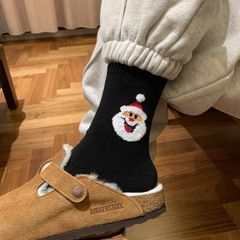 韩国圣诞袜东大门冬季圣诞节女袜植绒卡通圣诞老人棉质礼物中筒袜