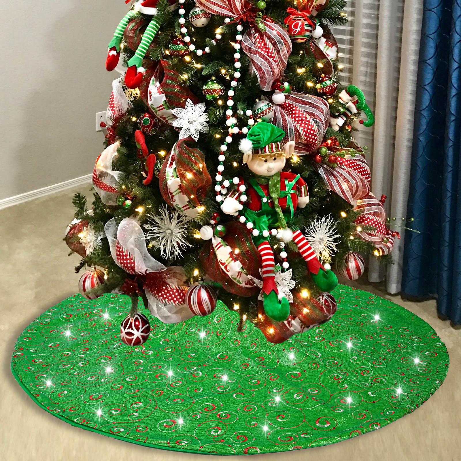 Navidad transfronteriza verde falda de árbol creativo de decoración de vacaciones delantal de árbol verde de alta calidad accesorios de árbol de Navidad