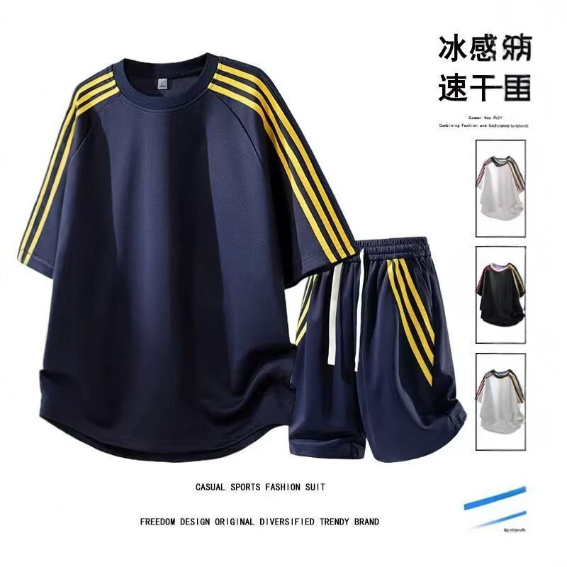 American High Street Style Short-Sleeved T-Shirt and Shorts Casual Suit for Men, Summer Trendy Brand, Large Size, Loose-Fitting Two-Piece Outfit