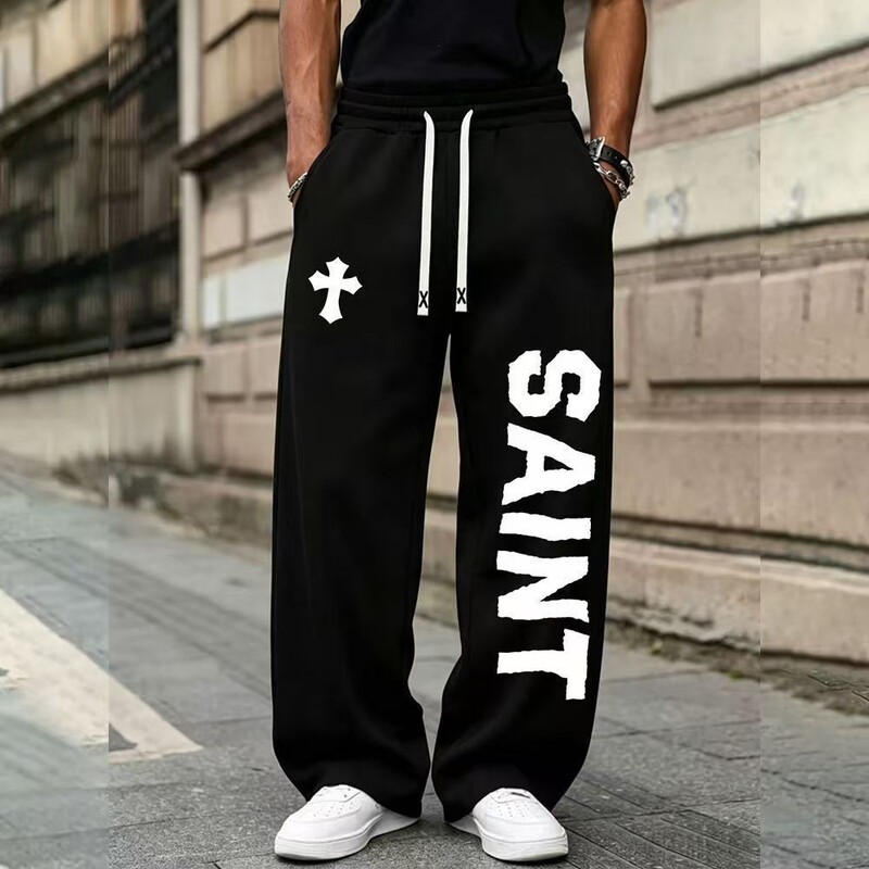 Trendy popular sports wide-leg pants, hip-hop street style, loose and drapey, fleece-lined straight pants, unisex and versatile Trendy popular sports wide-leg pants, hip-hop street style, loose and drapey, fleece-lined straight pants, unisex and versatile