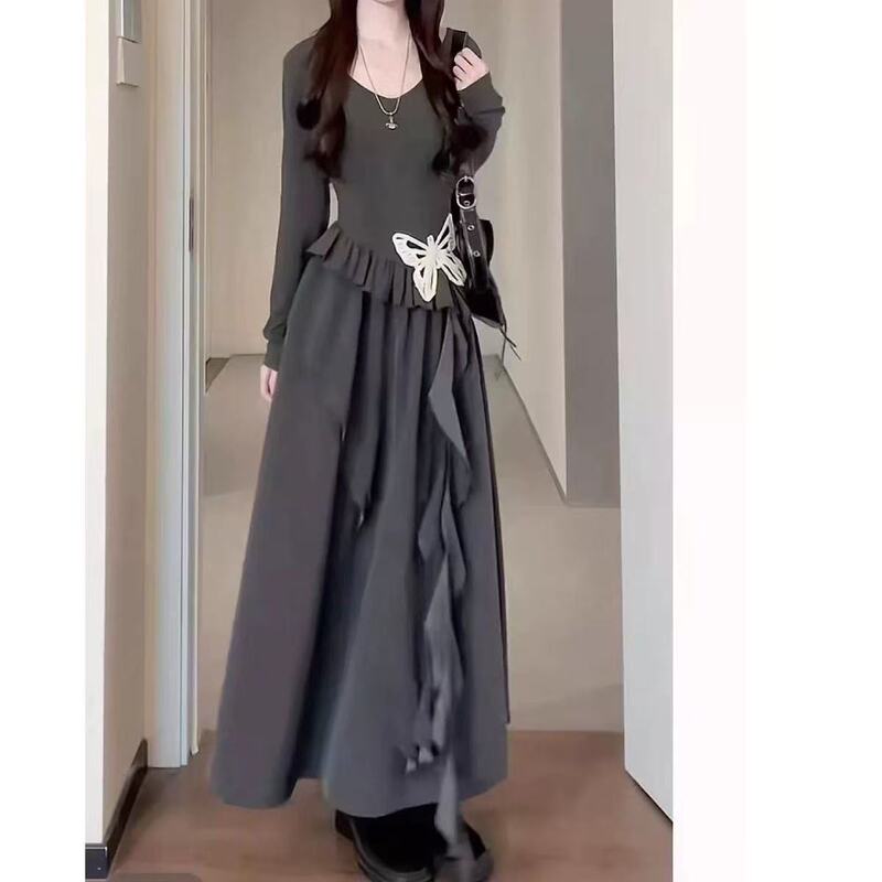 Plus Size French Little Black Dress Asymmetrical Dress for Women in Autum Fat mm Covering Belly and Slimming Look Long-Sleeved Dress for Women Plus Size French Little Black Dress Asymmetrical Dress for Women in Autum Fat mm Covering Belly and Slimming Look Long-Sleeved Dress for Women