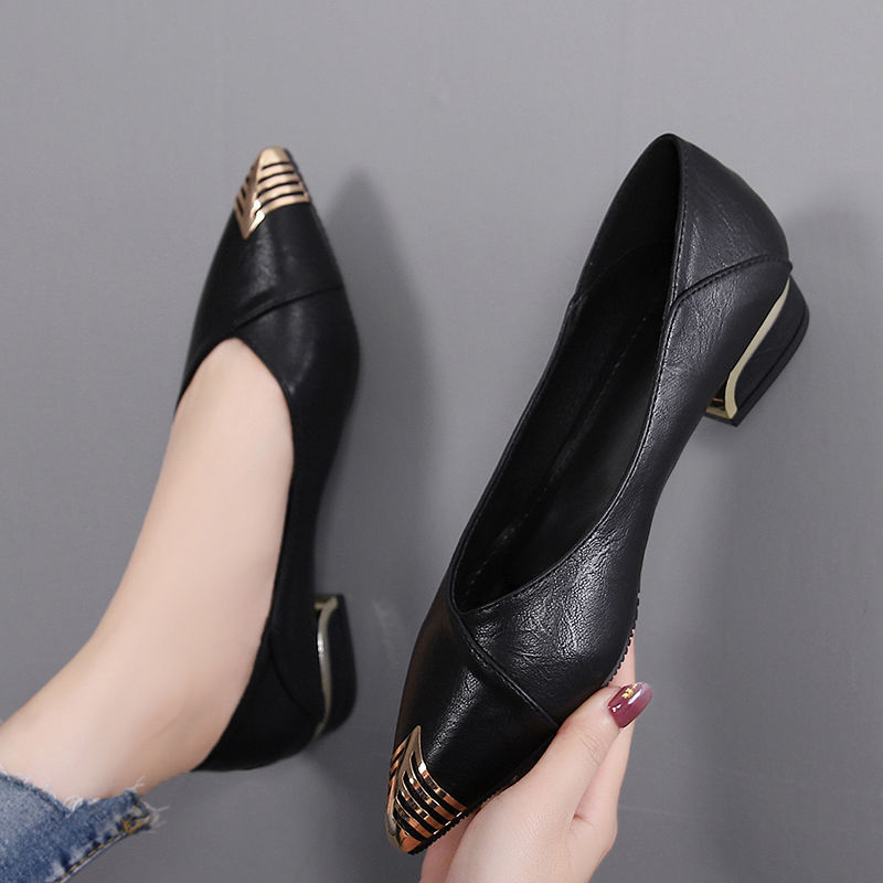 Comfortable Women's Single Shoes with Chunky Heels, 2026 Spring and Autumn New Pointed-Toe Work Shoes, Black Versatile Flat Women's Shoes
