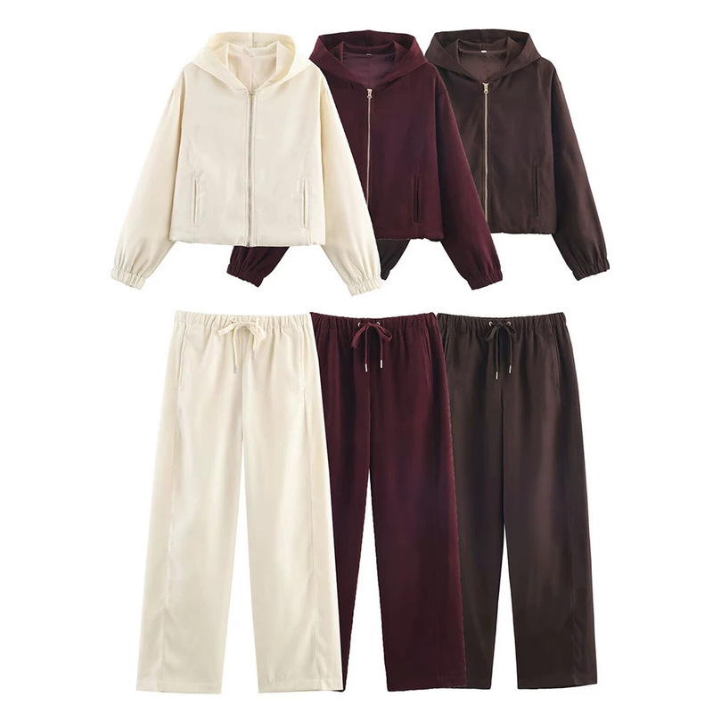 Women's Casual Autumn New Hooded Bomber Zipper Jacket Sweatshirt Coat + Drapey Drawstring Drapey Trousers Women's Casual Autumn New Hooded Bomber Zipper Jacket Sweatshirt Coat + Drapey Drawstring Drapey Trousers
