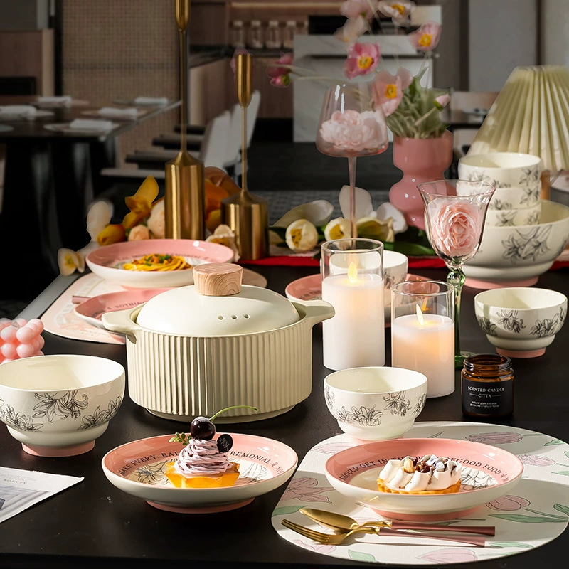 Kangmo Champs Dream Chanel-Style Ceramic Tableware Set - Full Dinnerware, 16-58 pcs, Birthday Gift
