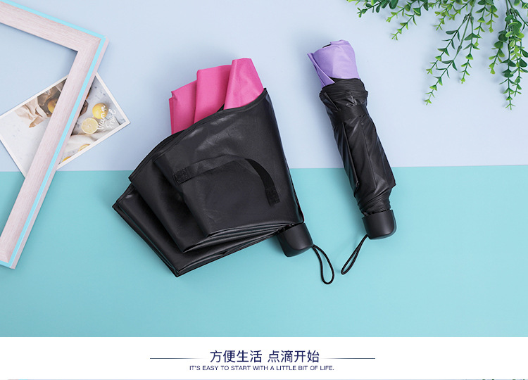 Black rubber manual water-blooming sunshade and sun protection umbrella, three-fold sun umbrella, printed LOGO gift wholesale umbrella pic 3