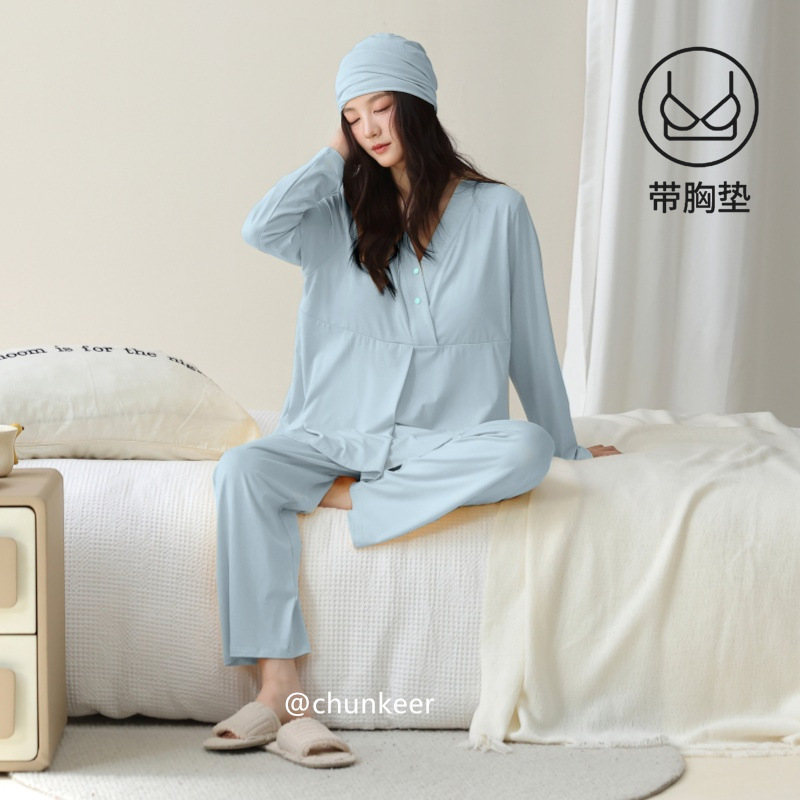 Spring and Autumn maternity and postpartum loungewear set: 10A antibacterial modal cotton, sweat-absorbent, designed for pregnant women, breastfeeding, and postpartum wear Spring and Autumn maternity and postpartum loungewear set: 10A antibacterial modal cotton, sweat-absorbent, designed for pregnant women, breastfeeding, and postpartum wear