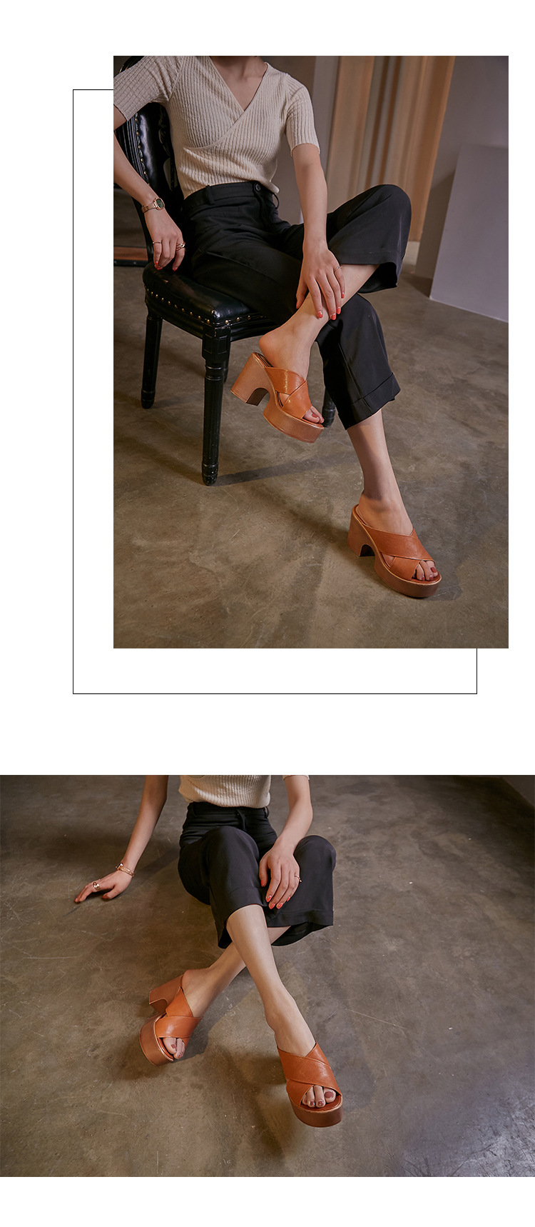 Sandal cao gót nữ hở mũi quai chéo đế xuồng gót 9 cm — màu be, màu nâu chi tiết 6