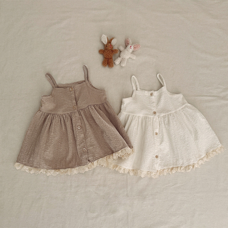 2026 New Children's Suspender Dress, Girls' Trendy Summer Korean Style High-End White Children's Clothing Suspender Dress