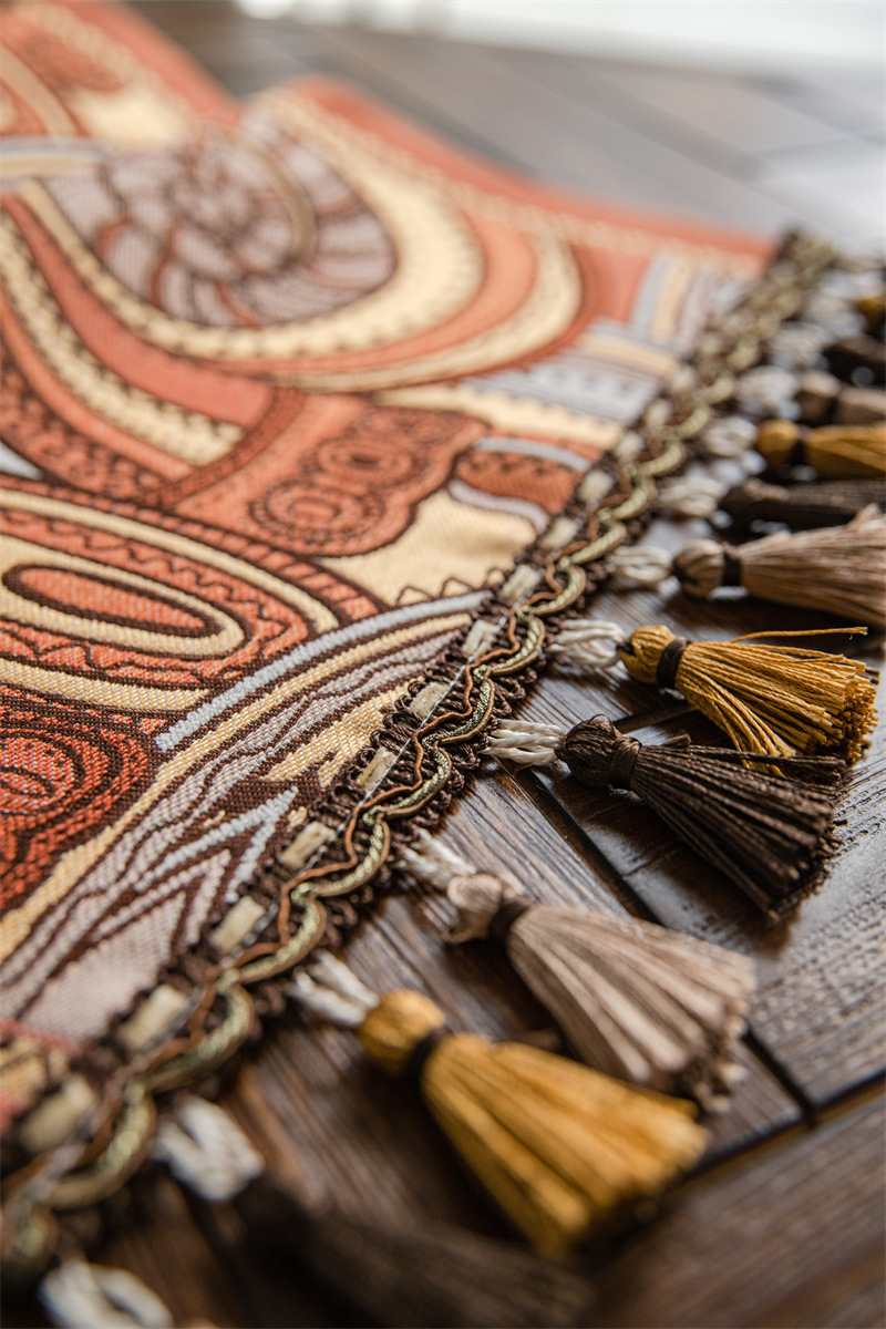 American Retro Jacquard Table Runner With Tassels Ethnic Style_voghion.com
