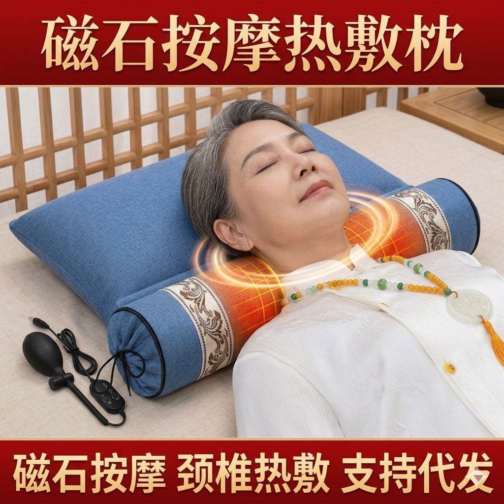 家用震动按摩枕荞麦护颈枕头按摩颈部热敷睡觉苦荞热敷颈椎枕批发