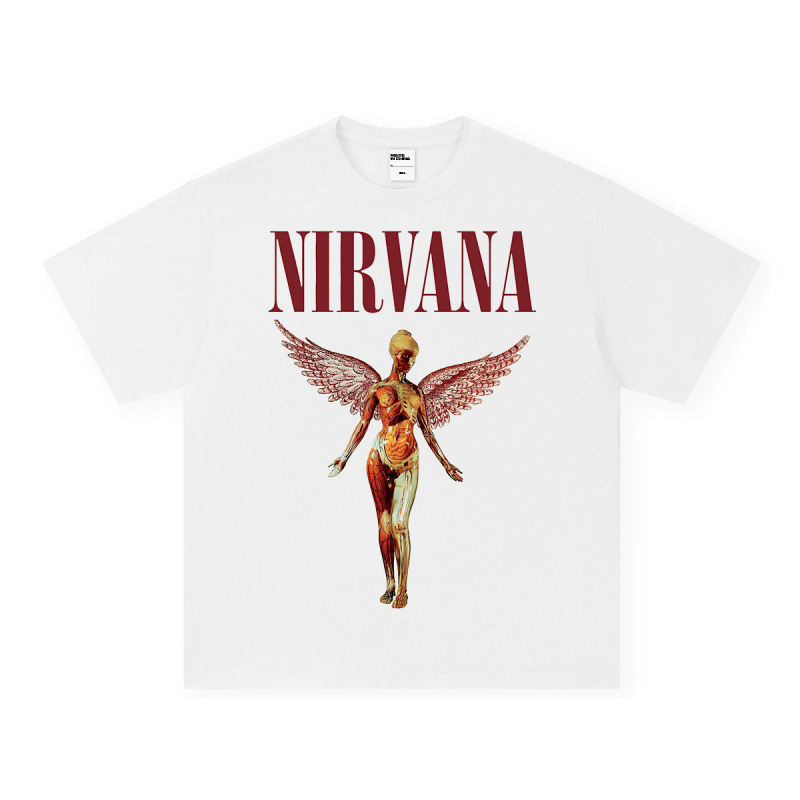 NIRVANA ロックアメリカン 3D デジタルプリントレトロ半袖 T シャツクロスボーダープリントアメリカンファッションヴィンテージ模造綿|undefined
