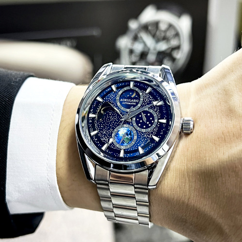 Full Sky Star Full Night Glowing Multifunctional Mechanical Watch Men's High Beauty Blue Light Watch Fashion Waterproof 