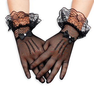 bridal fishing net lace bow gloves hollow mesh lace fun gloves wedding high elastic sunscreen gloves