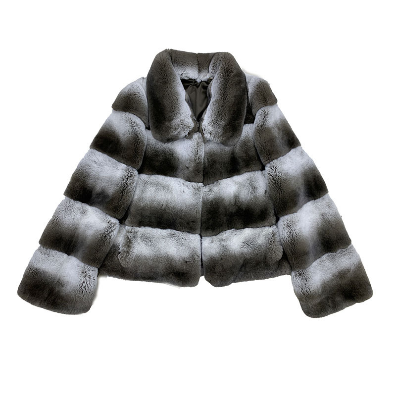 Autumn and Winter Ice Cream-Style Real Fur Imported Rex Rabbit Fur Milky Chinchilla Internet Celebrity Style Fur Purple-Blue Square Collar Fur Integrated