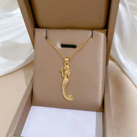 【钛钢】开珉爆款最新钛钢美人鱼项链饰品时尚个性网红欧美跨境简