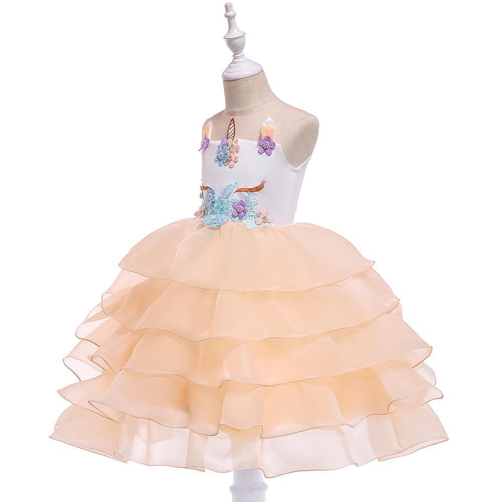 Vestido de niña transfronteriza europea y americana unicornio malla princesa puffy noche fiesta rendimiento vestido flor niña vestido de novia vestido image 8